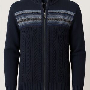 Banana Republic Italian Yarn Full Zip Men’s Sweater XL Fair Isle & Cable Knit